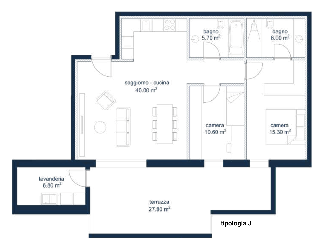 Grundriss einer Wohnung mit Terrasse