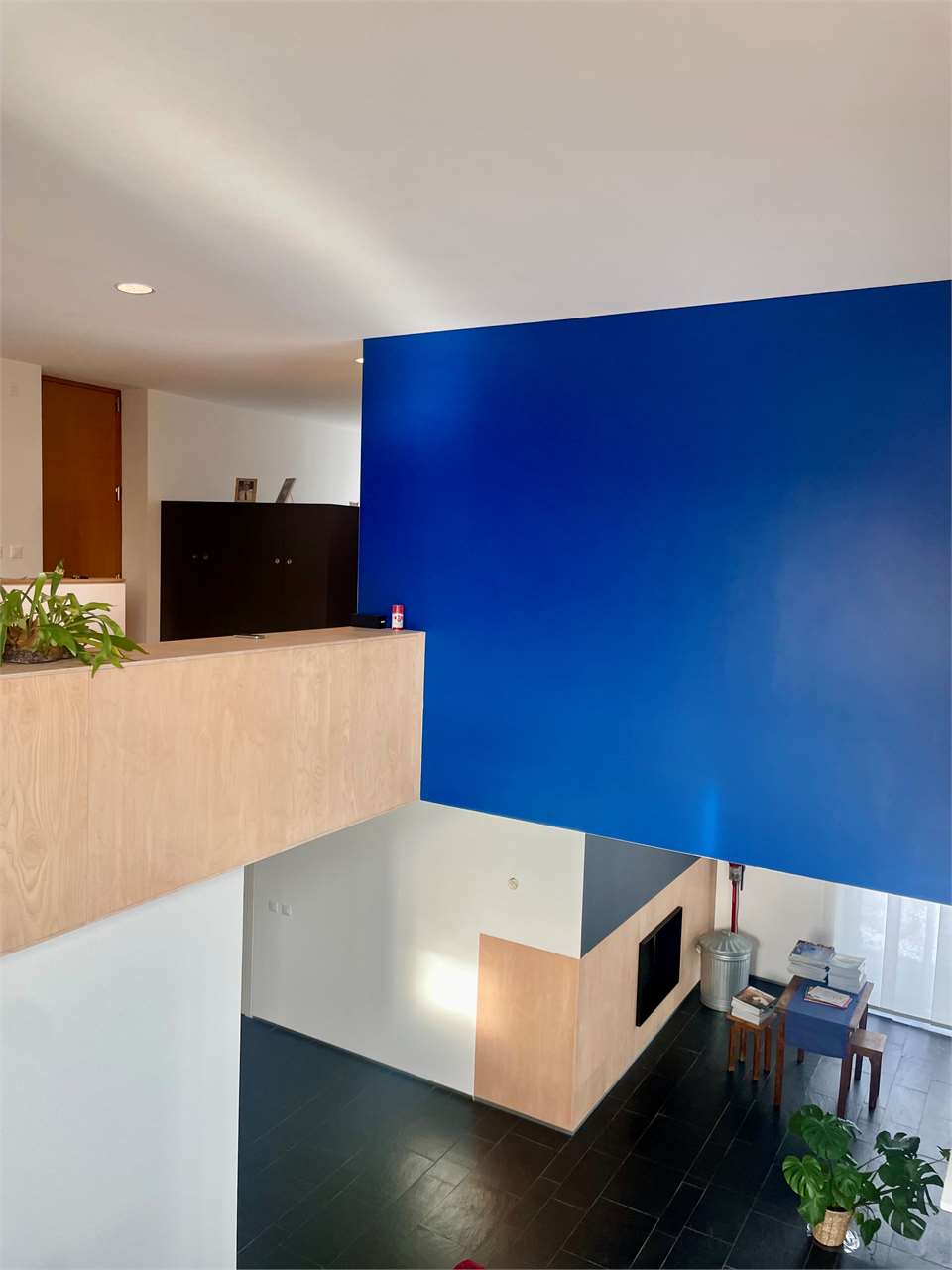 Modernes Atrium mit farbiger Akzentwand