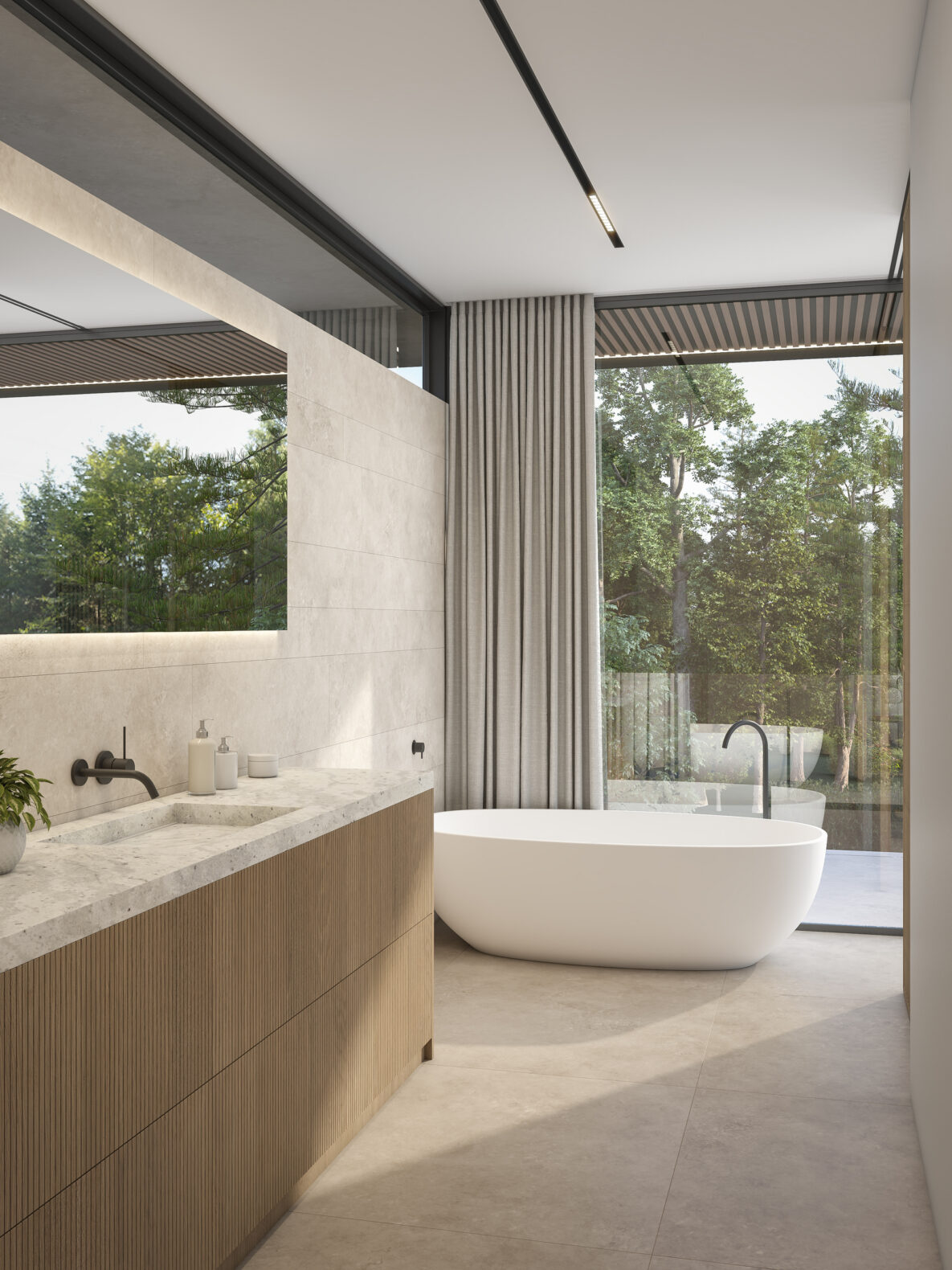 Modernes Badezimmer mit freistehender Wanne