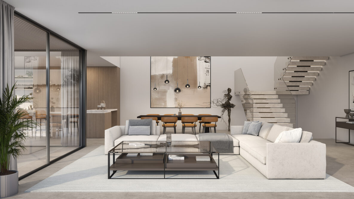 Modernes offenes Wohn- und Esszimmer