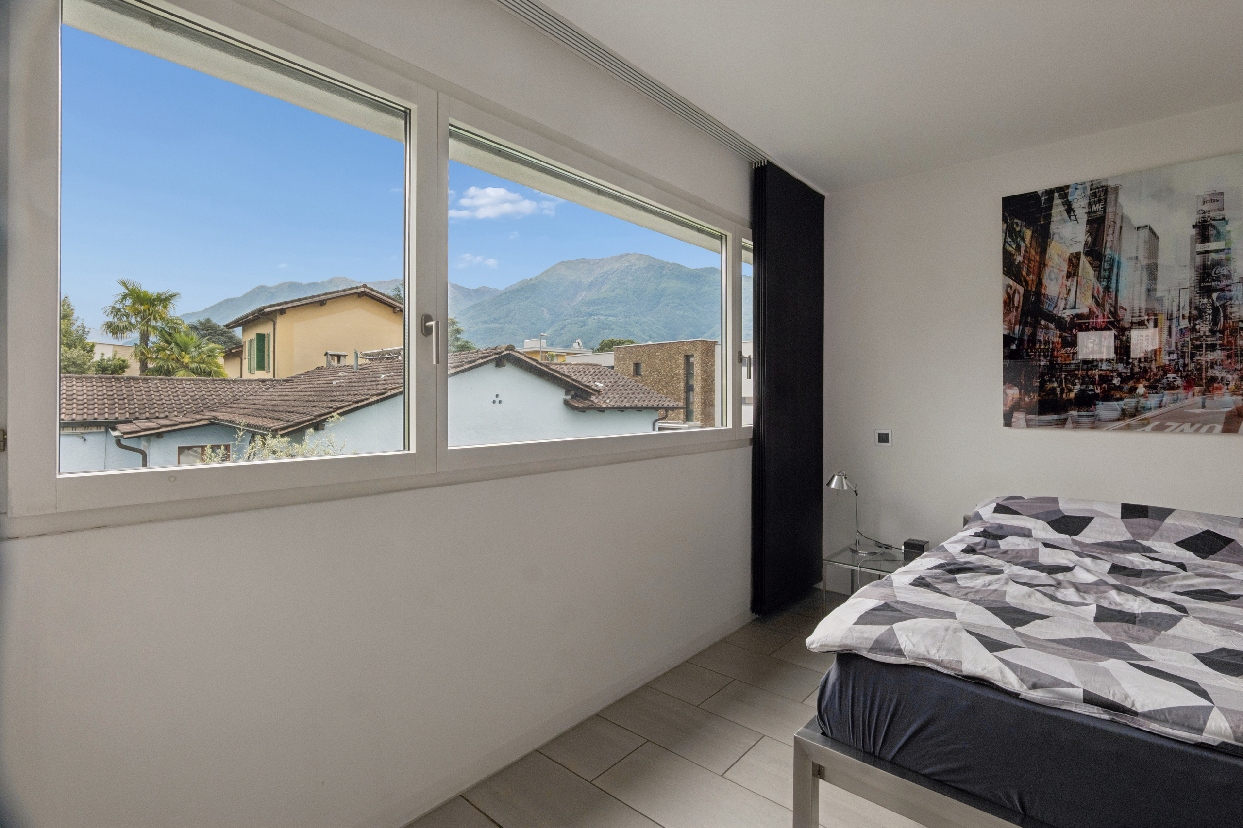 Schlafzimmer mit Bergblick