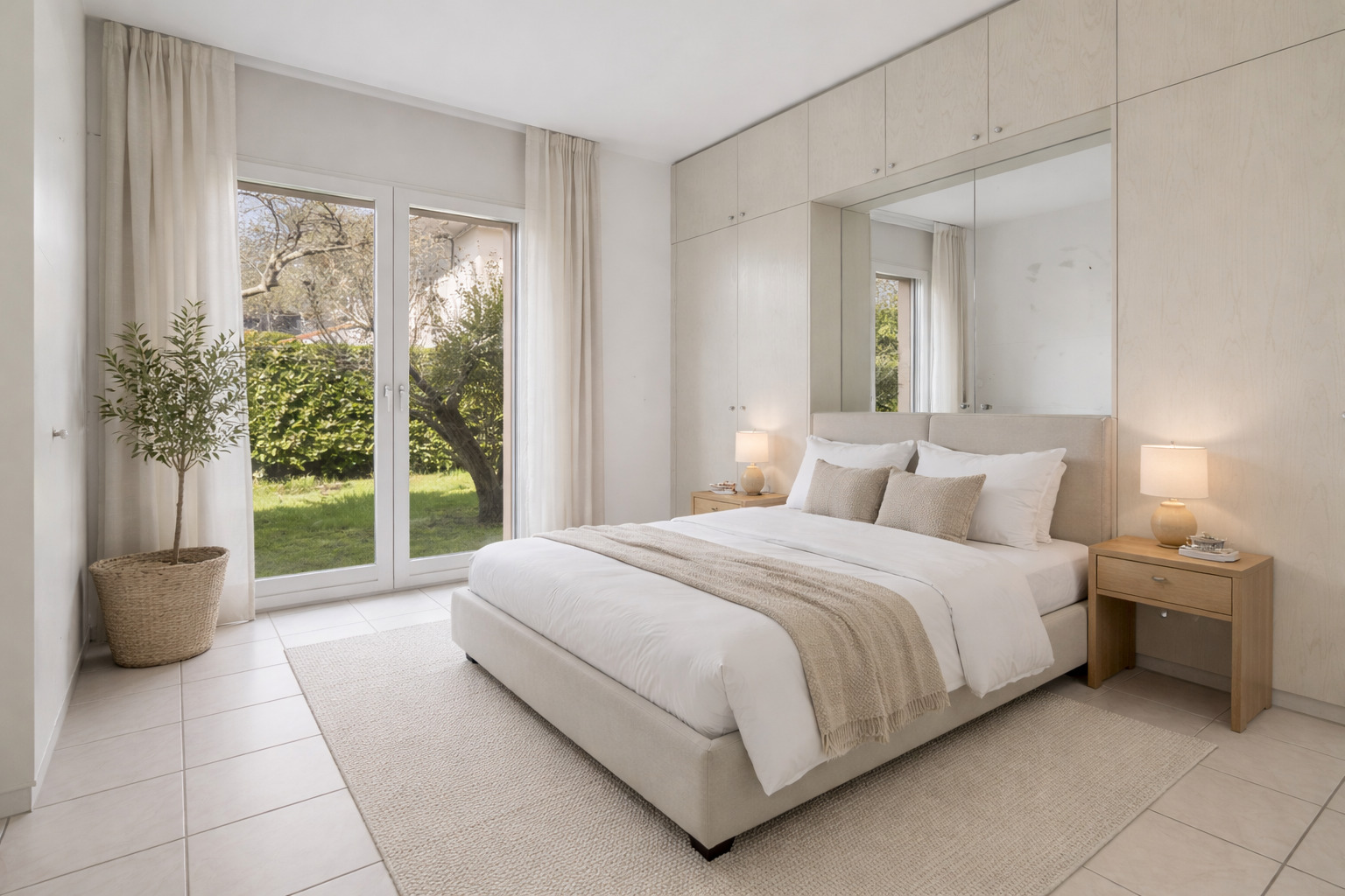 Helles Schlafzimmer mit Gartenzugang