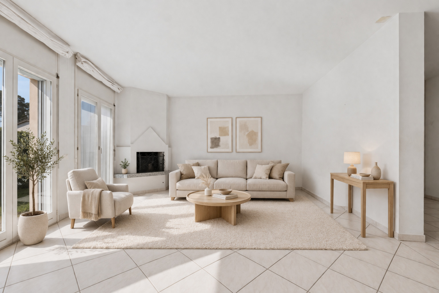 Heller Wohnraum mit Lounge-Bereich