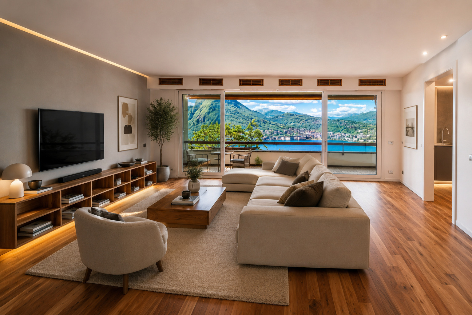 Helles Wohnzimmer mit Panoramablick