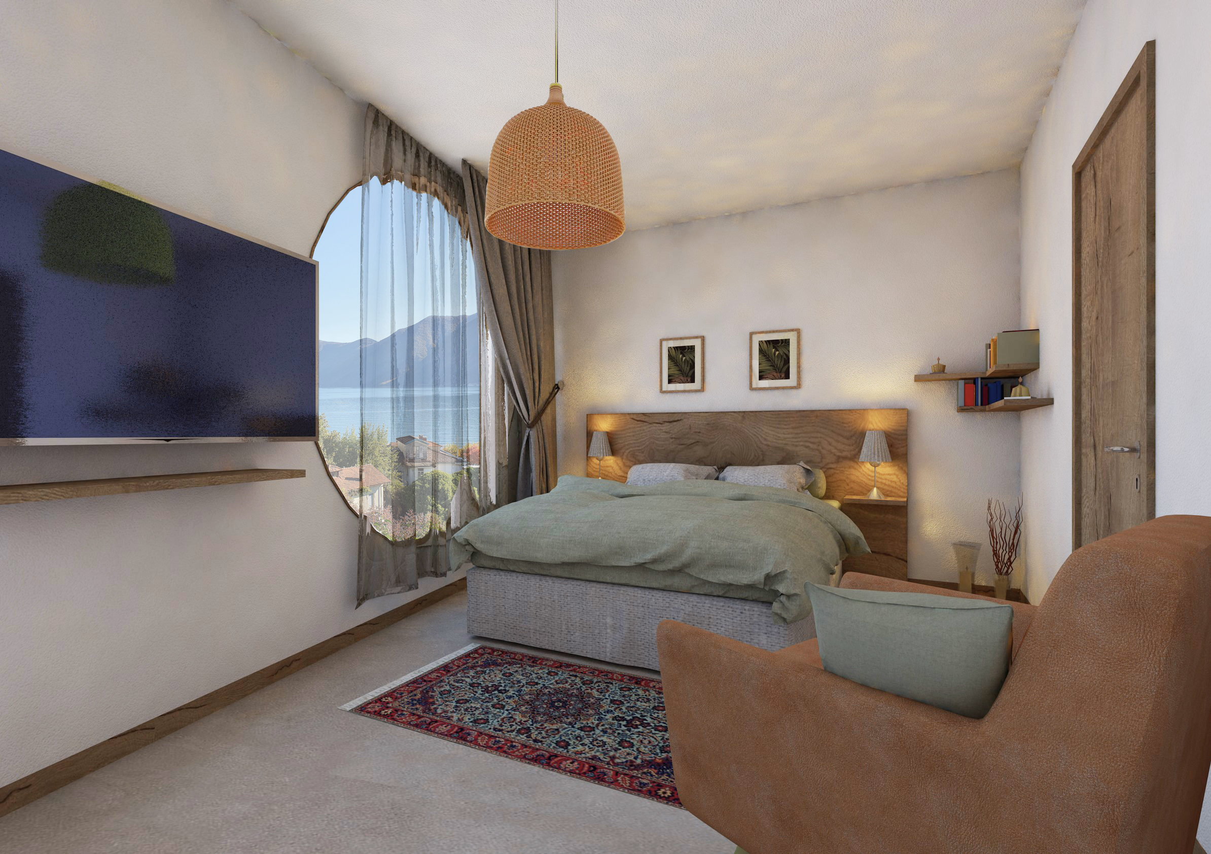 Gemütliches Schlafzimmer mit Seeblick