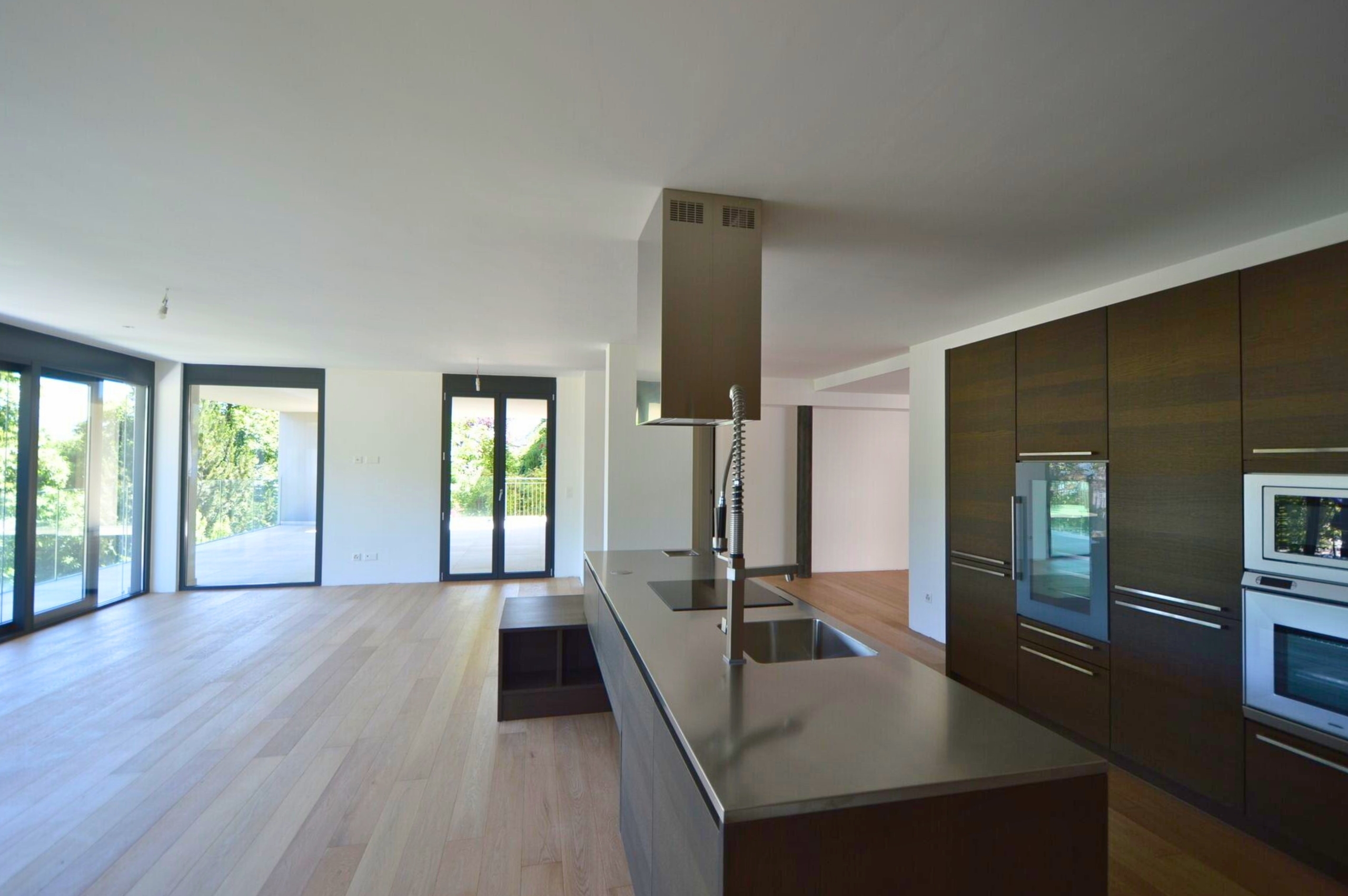 Offene Designküche mit Wohnbereich