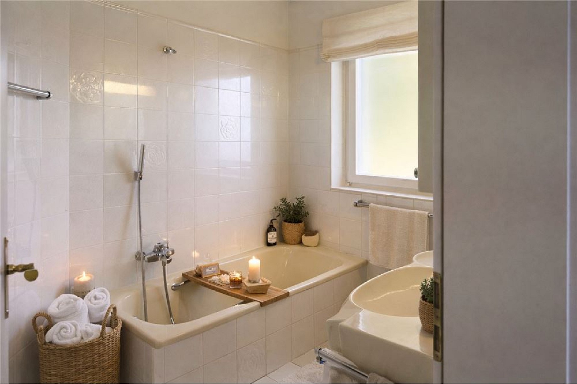 Helles Badezimmer mit Badewanne