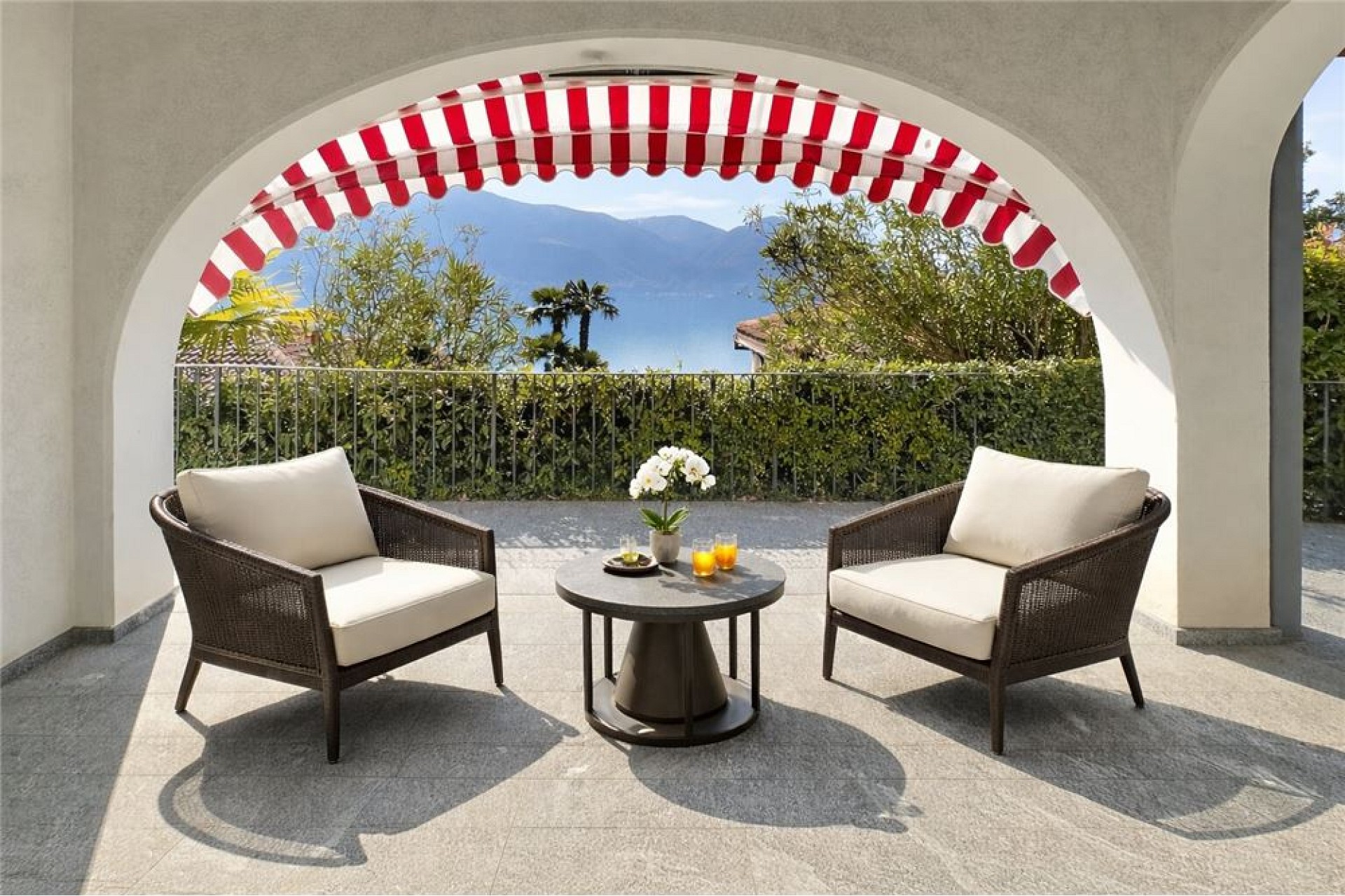 Überdachte Terrasse mit Seeblick