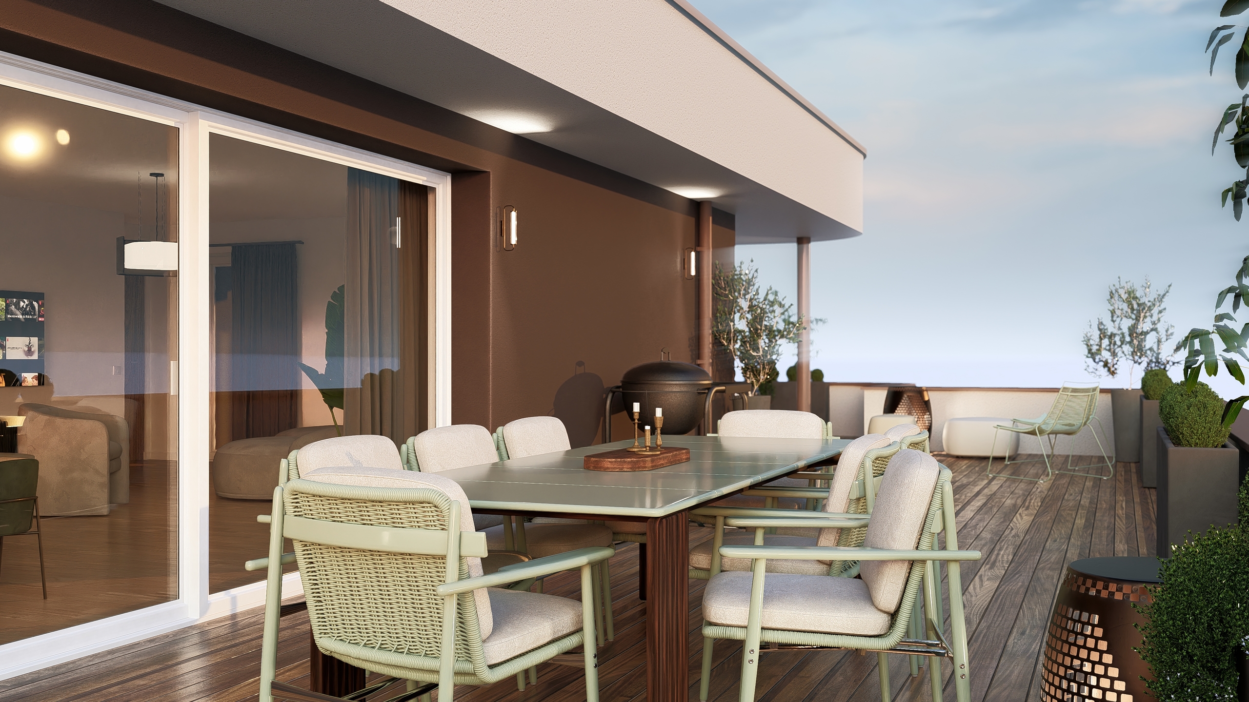 Moderne Dachterrasse mit Essbereich