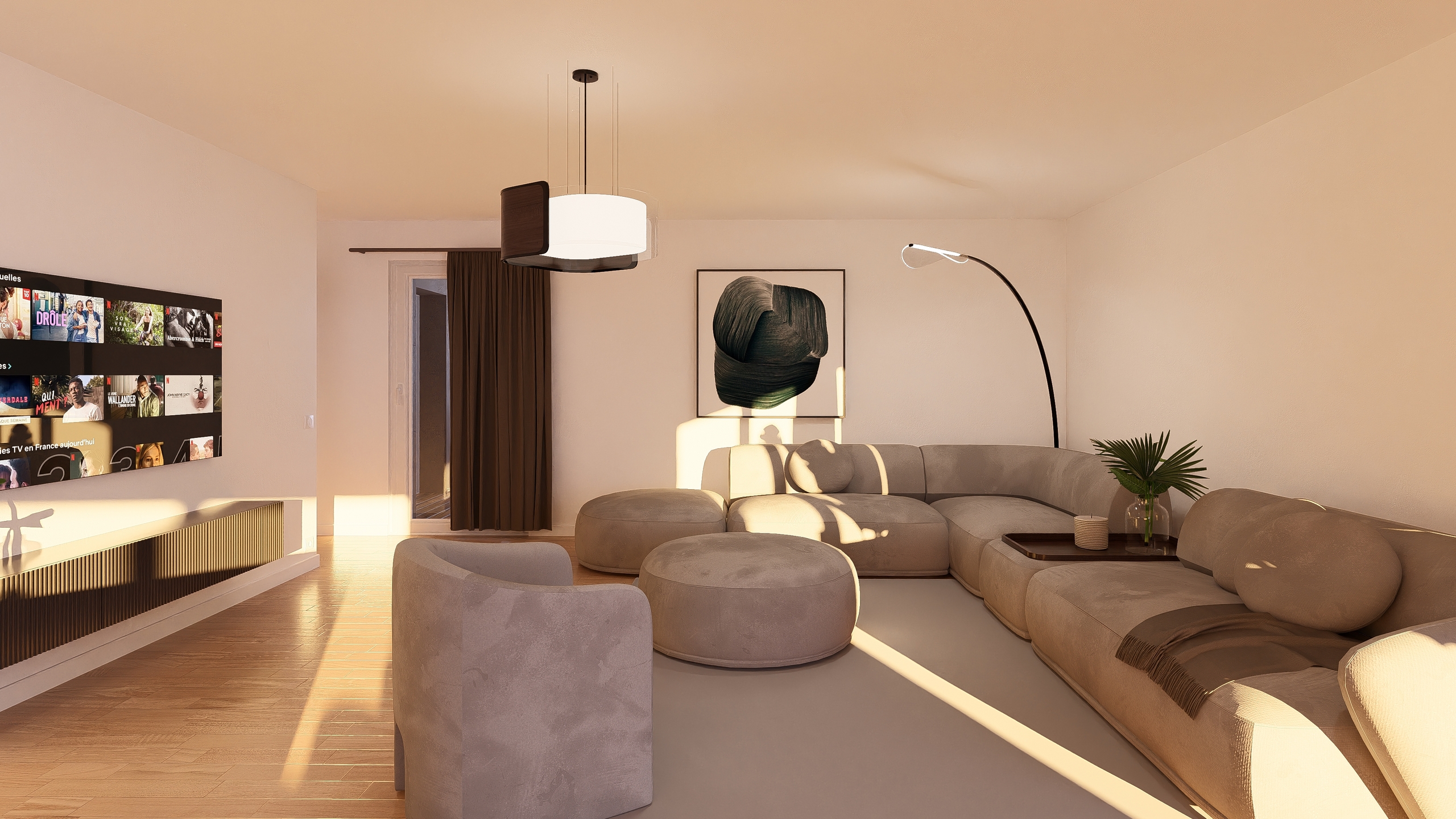 Modernes Wohnzimmer mit Sonnenlicht