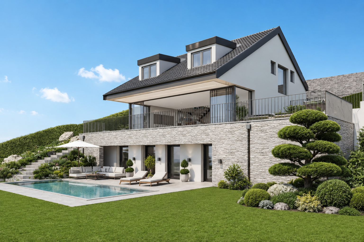 Modernes Einfamilienhaus mit Pool und Garten