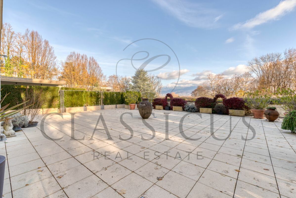 Große Dachterrasse mit Gartenkübeln und weitem Blick