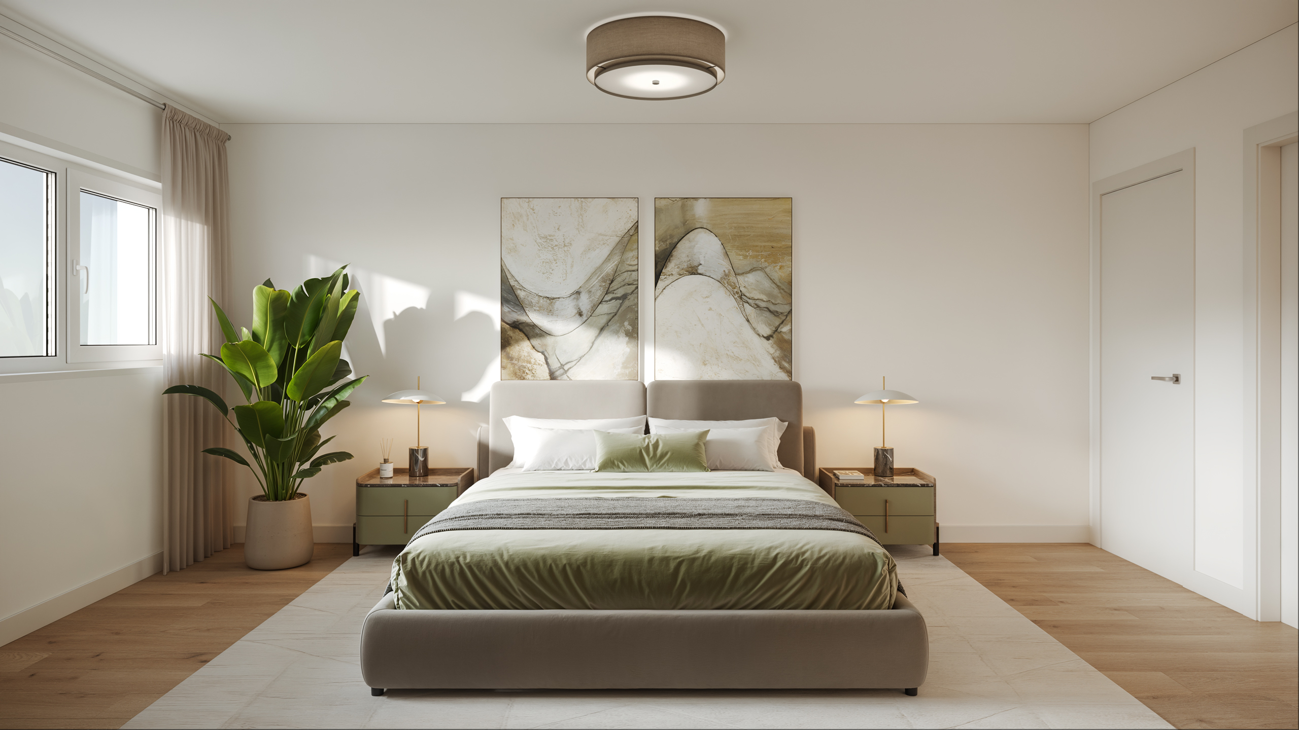 Helles, minimalistisches Schlafzimmer