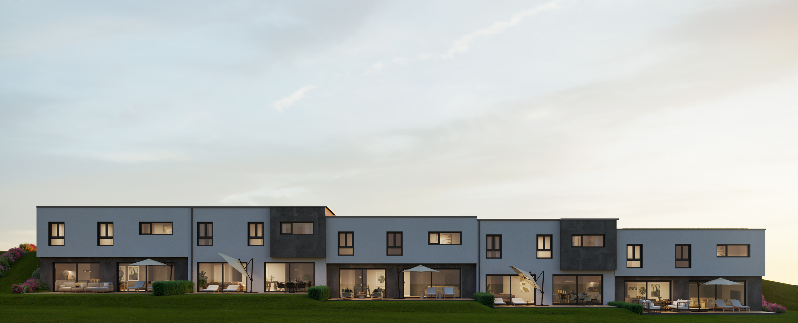 Moderne Wohnanlage mit Terrassen