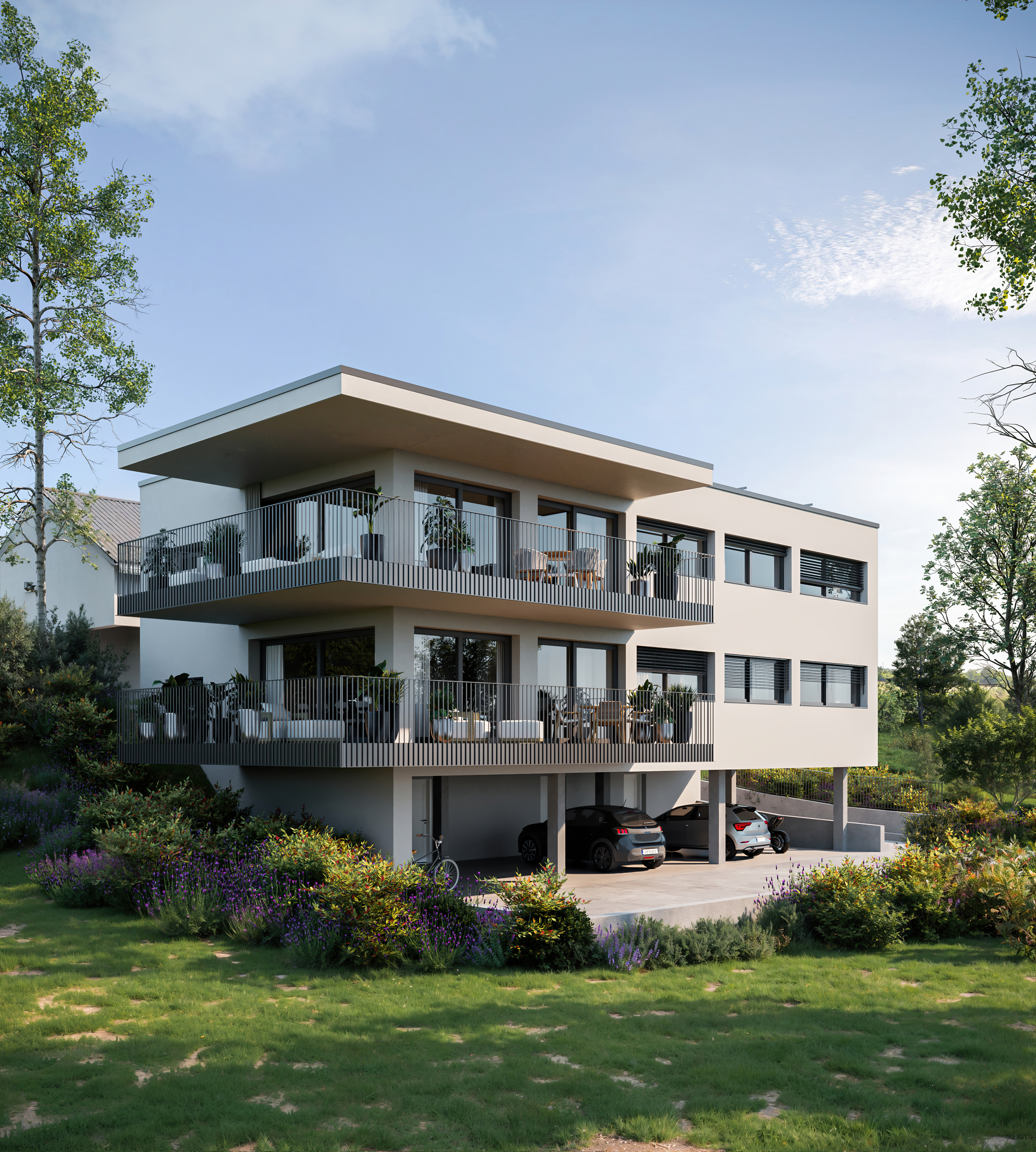 Modernes Mehrfamilienhaus mit großzügigen Balkonen