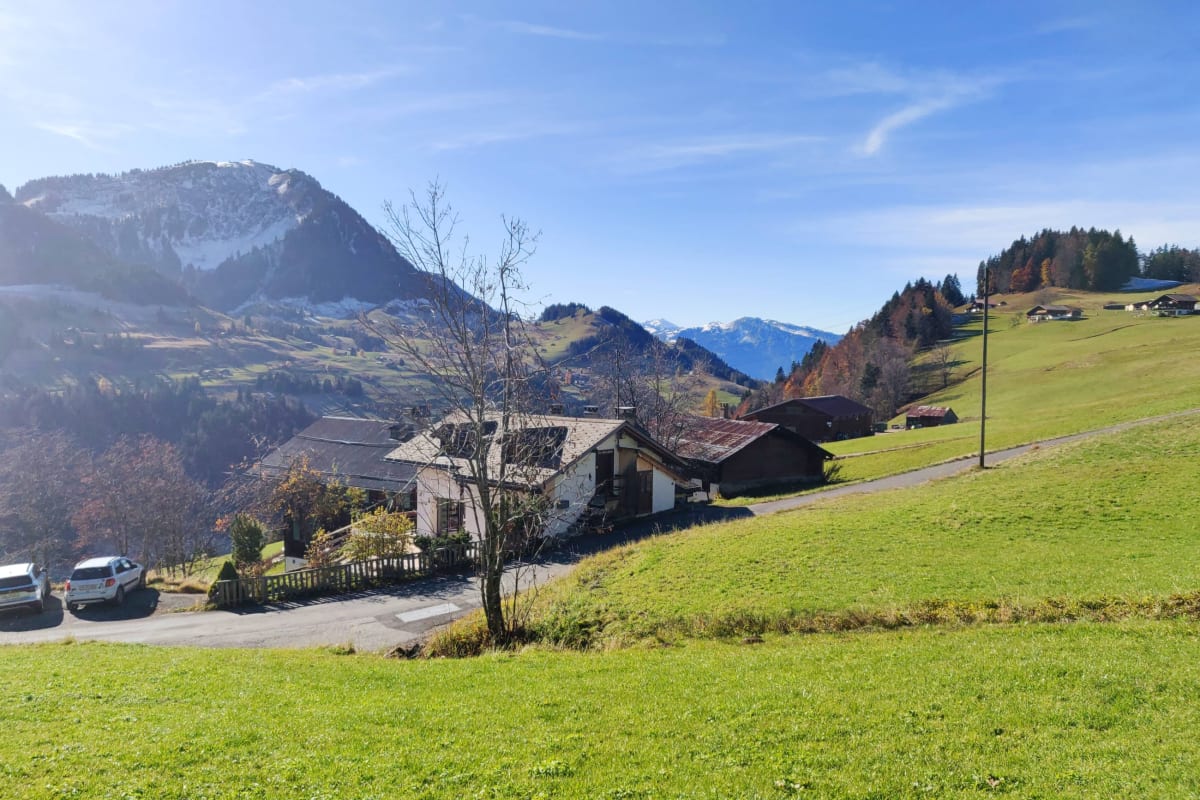 Alpenlandschaft mit Bauernhäusern