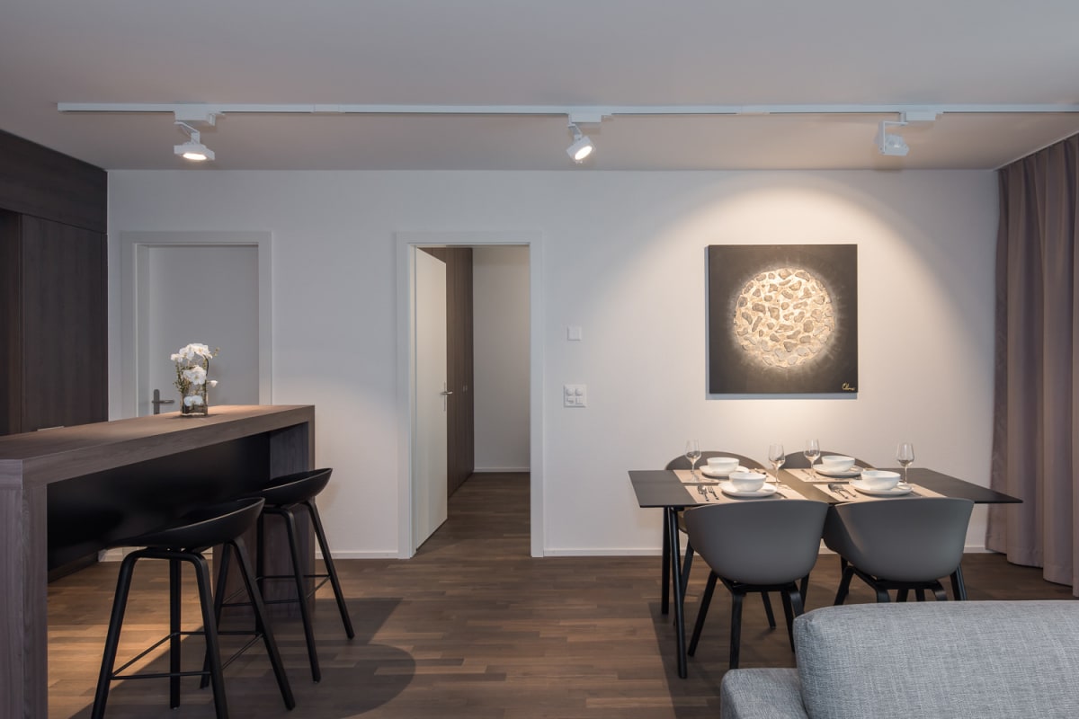 Modernes Wohn-Esszimmer mit Bartresen
