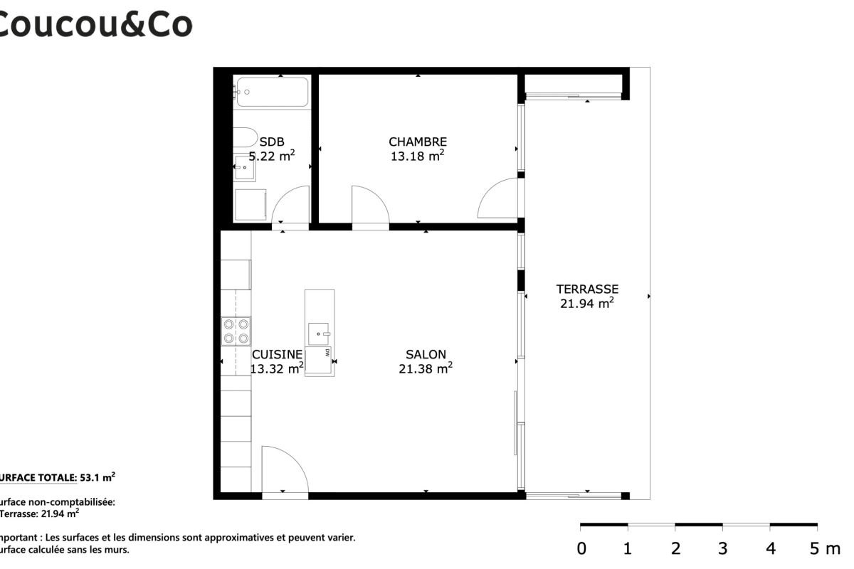 Grundriss einer Wohnung mit Terrasse