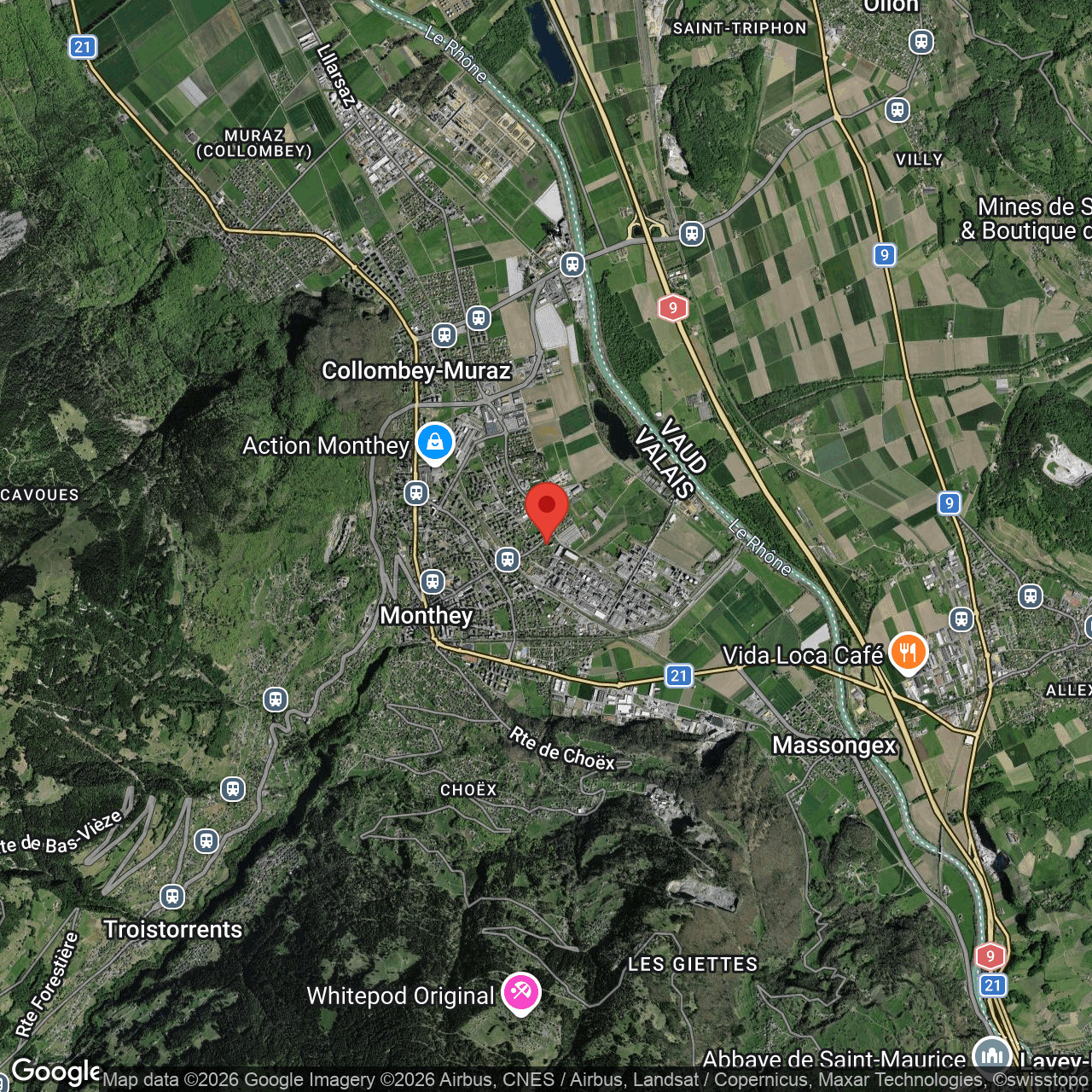 Satellitenkarte einer alpinen Ortschaft