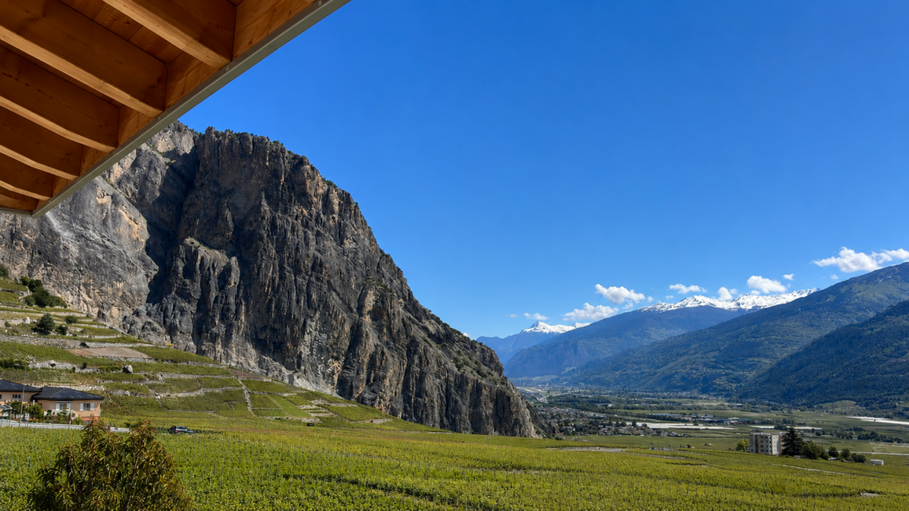 Berg- und Talblick von einer Terrasse