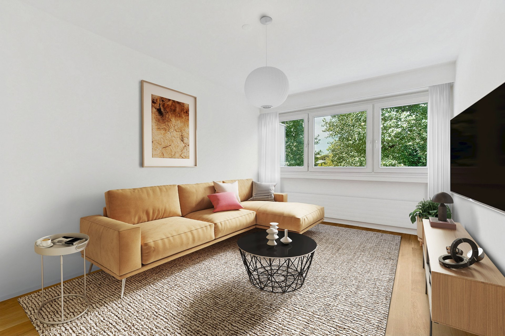 Helles, modern eingerichtetes Wohnzimmer