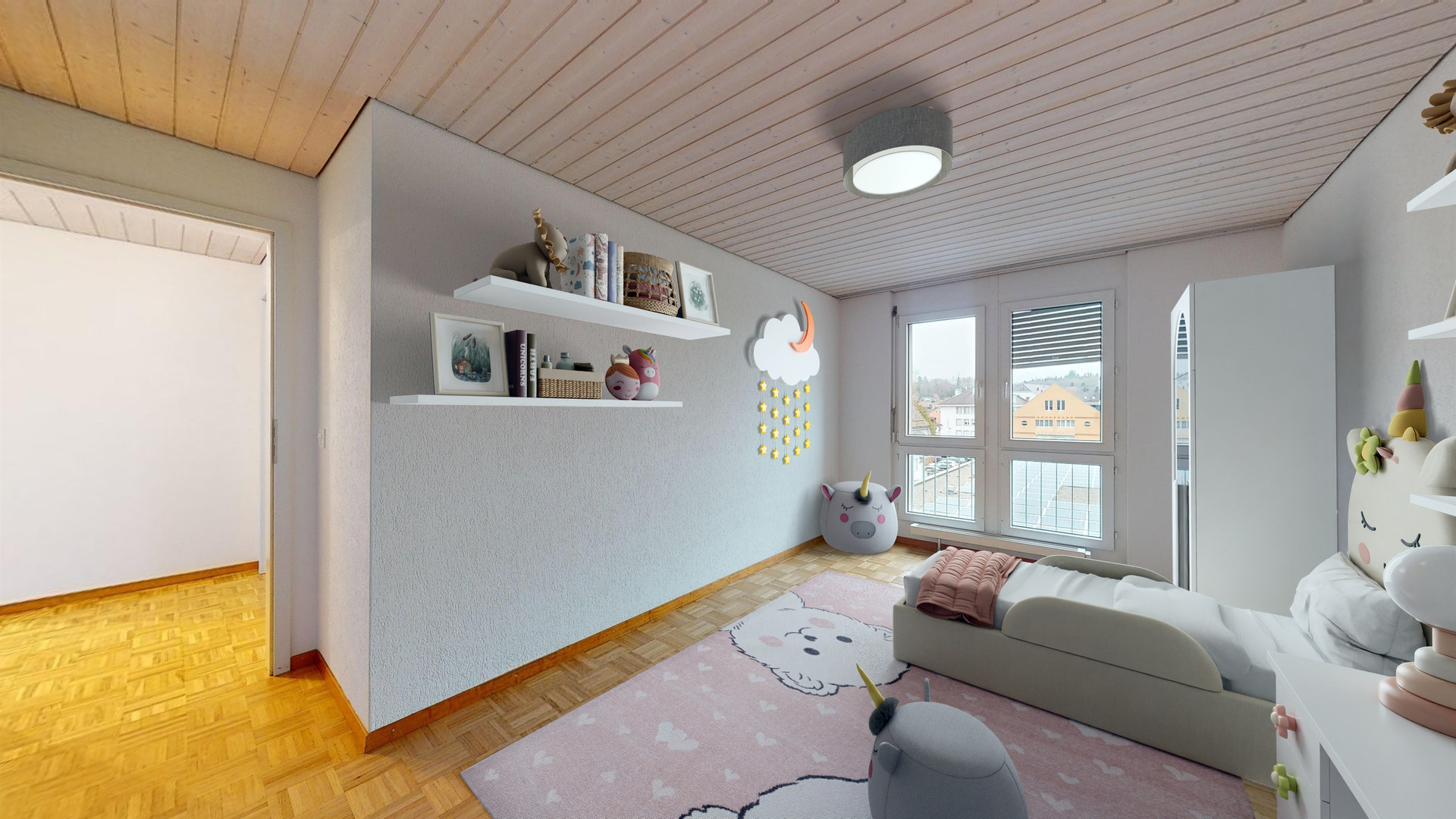Kinderzimmer mit Wolken- und Einhorn-Dekor