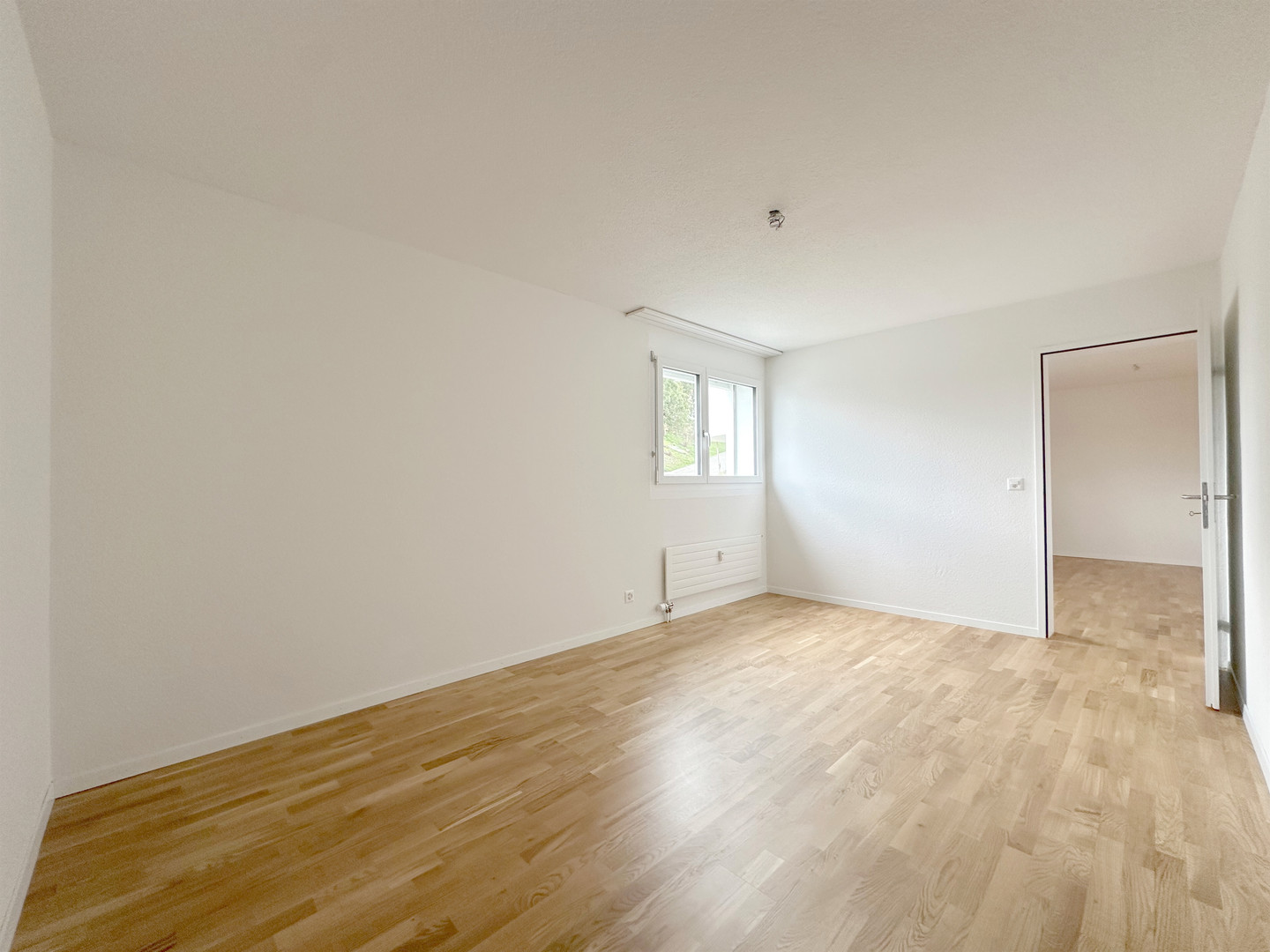 Heller leerer Wohnraum mit Parkettboden