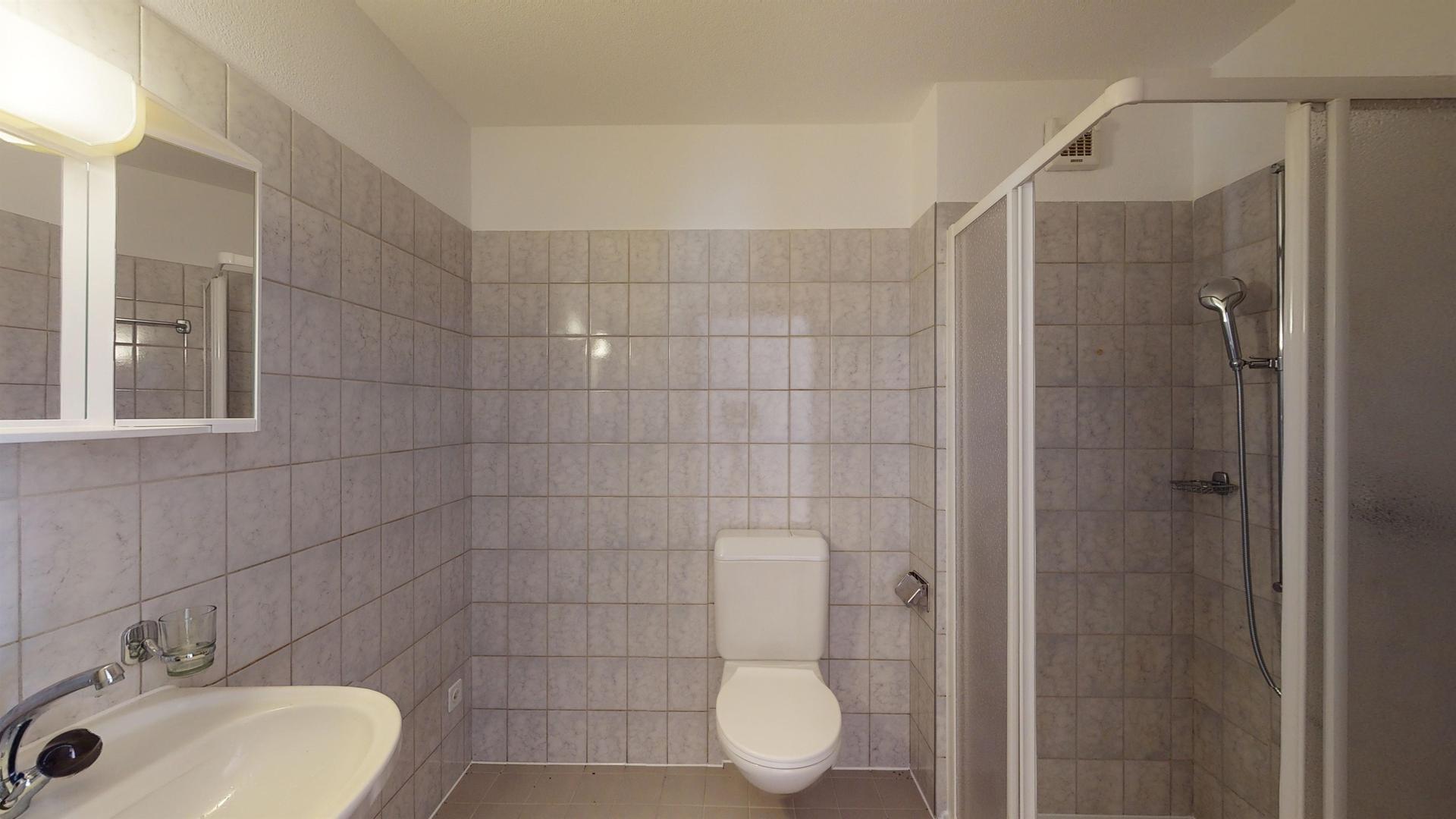 Kleines Badezimmer mit Dusche und WC