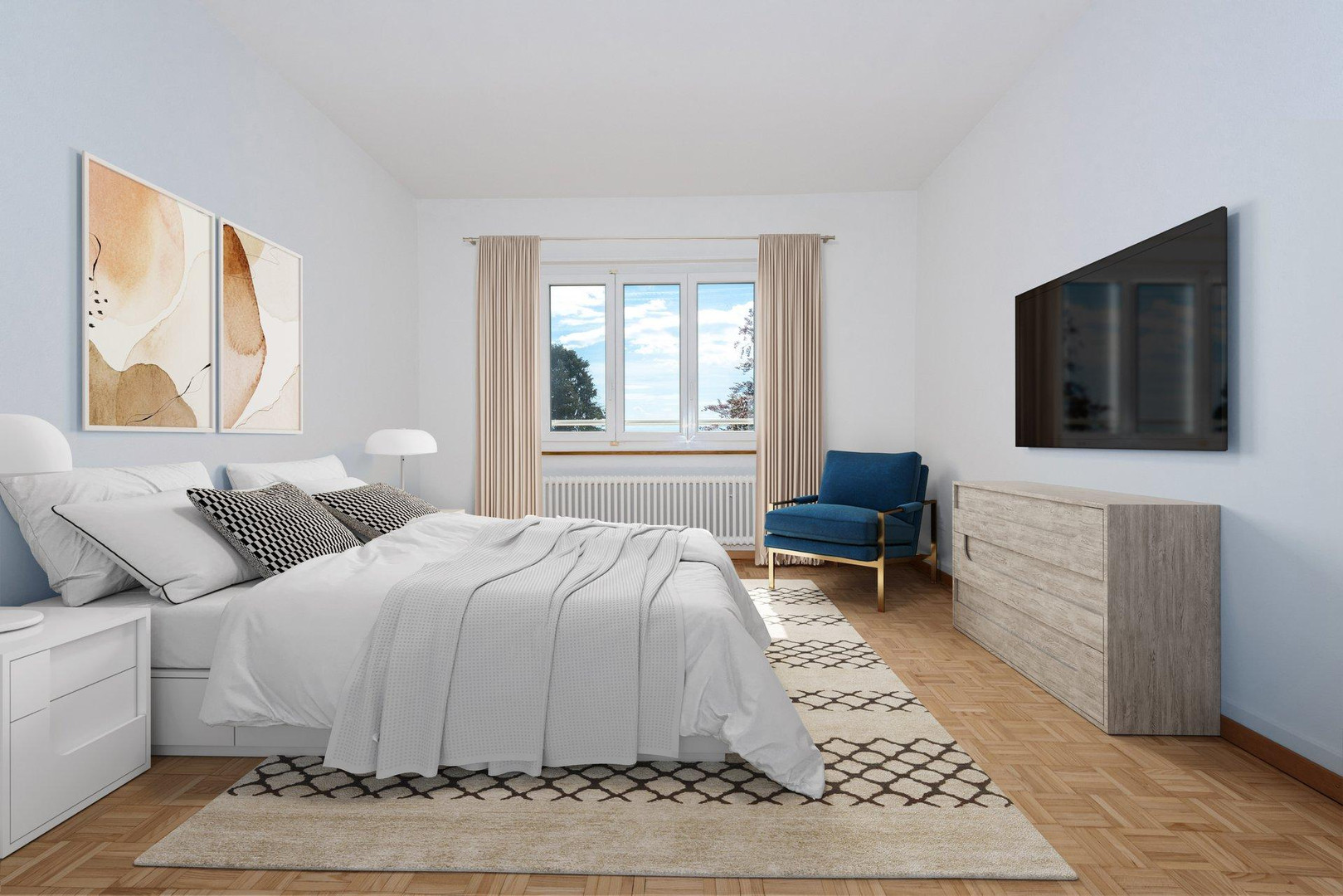 Helles Schlafzimmer mit moderner Einrichtung