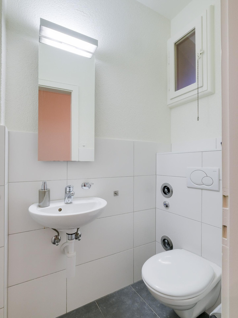 Gäste-WC mit Wand-WC und Handwaschbecken