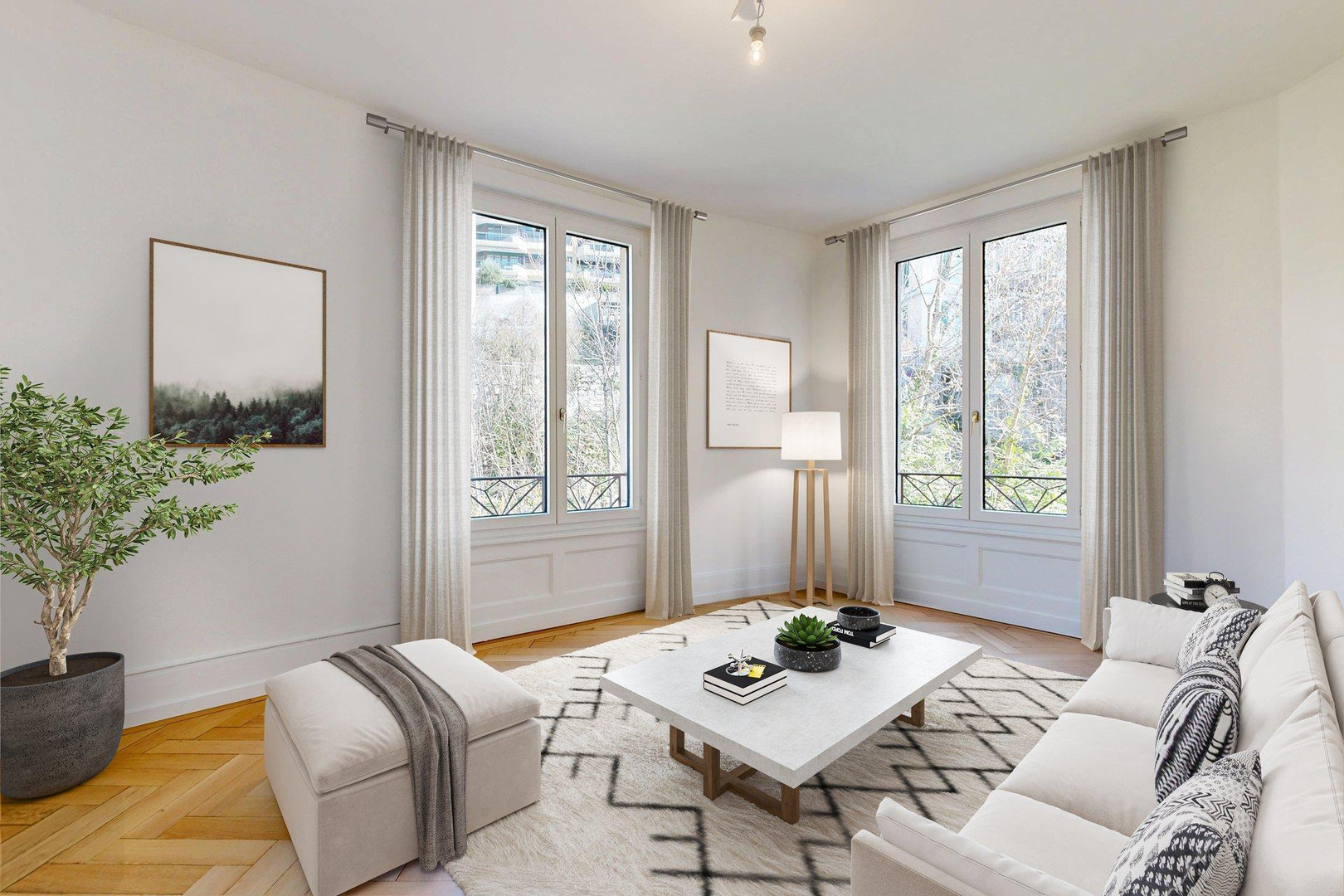 Helles, stilvoll gestyltes Wohnzimmer
