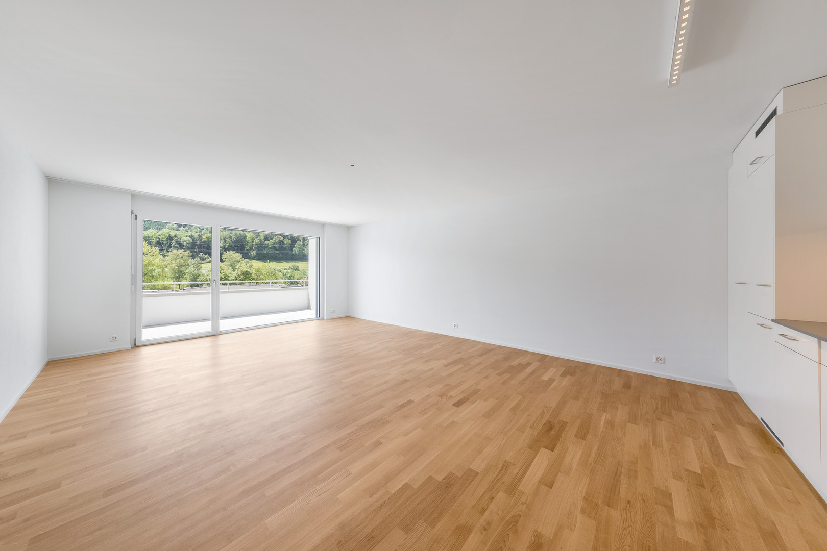 Heller leerer Wohnraum mit Balkonblick