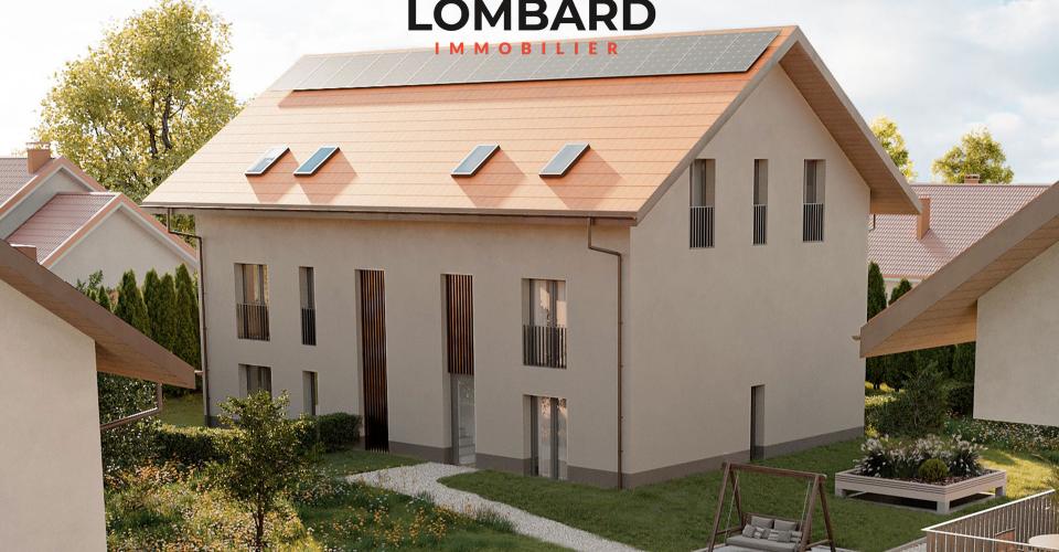 Modernes Einfamilienhaus mit Satteldach und Solarpaneelen