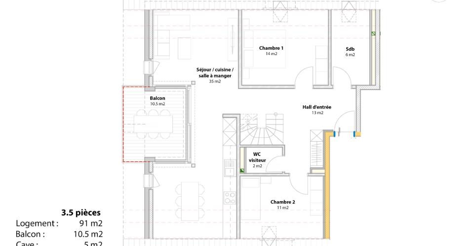 Grundriss einer Wohnung mit Balkon