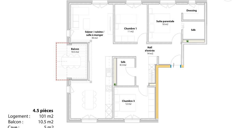 Grundriss einer 4,5-Zimmer-Wohnung