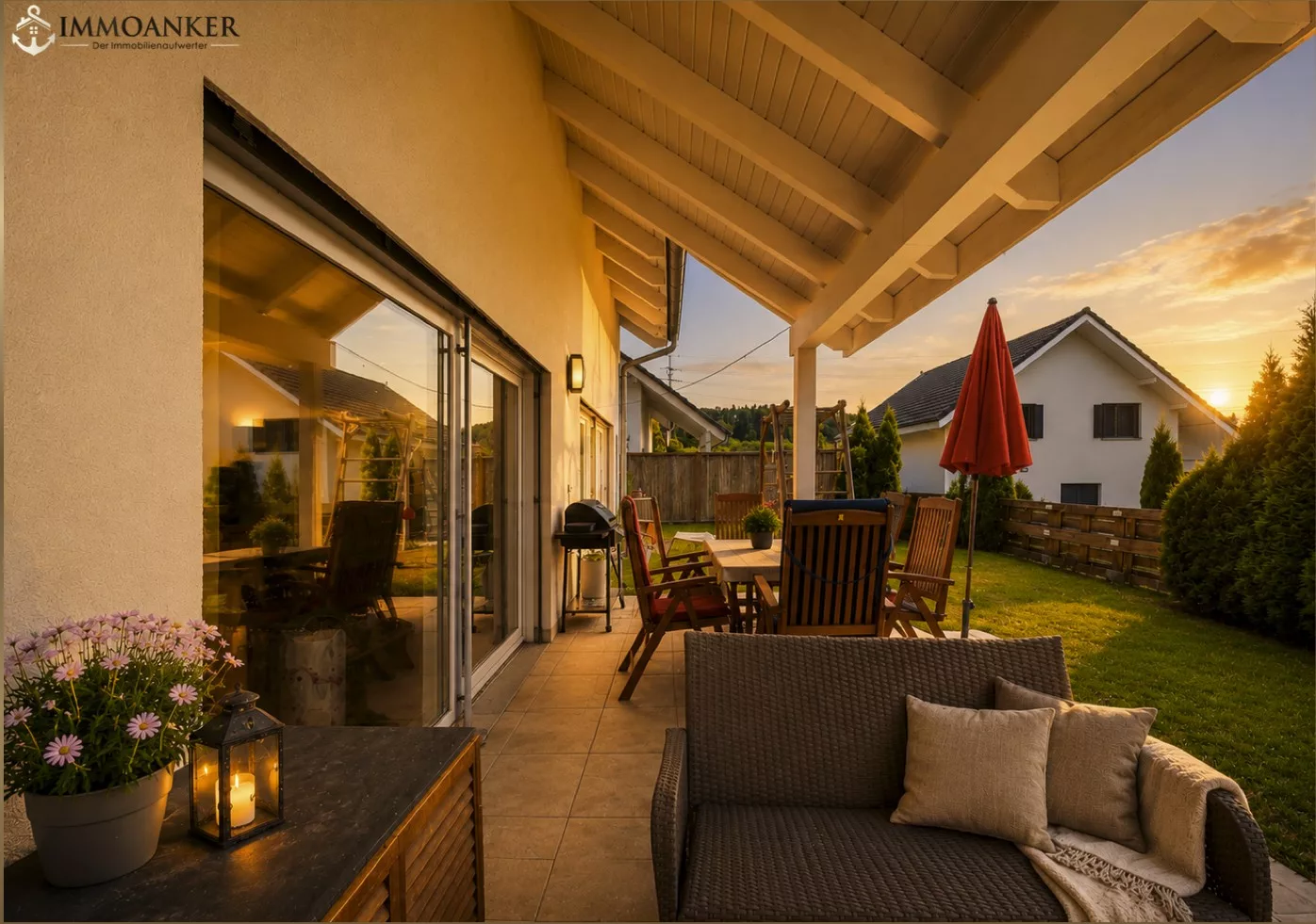 Terrasse bei Sonnenuntergang