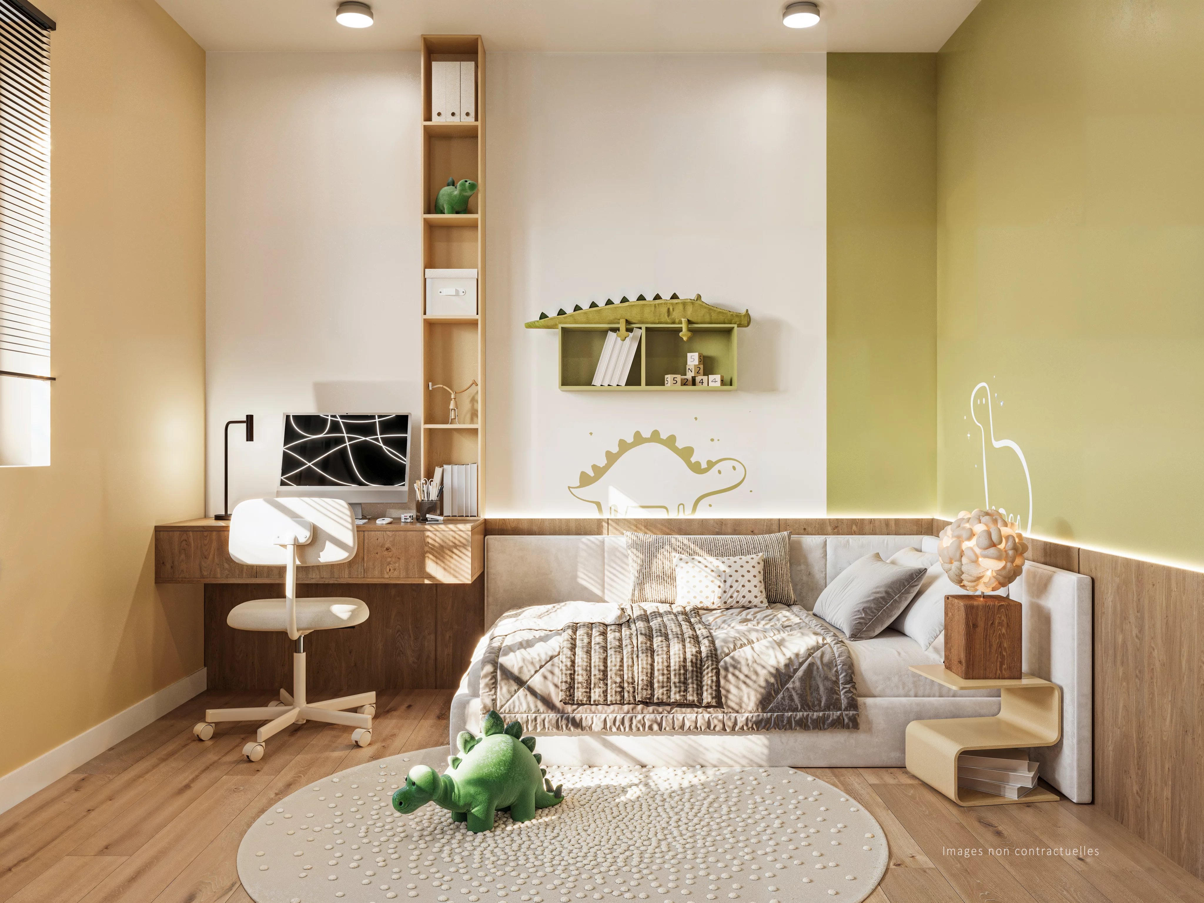 Kinderzimmer mit Schlafbereich und Arbeitsplatz