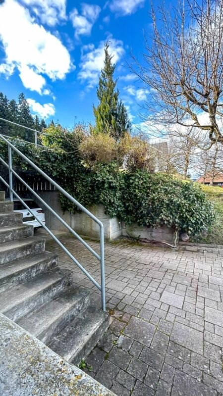 Außenbereich mit Treppe und Gartenmauer