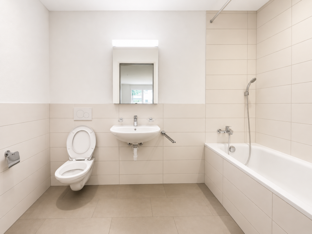 Modernes Badezimmer mit Badewanne und WC