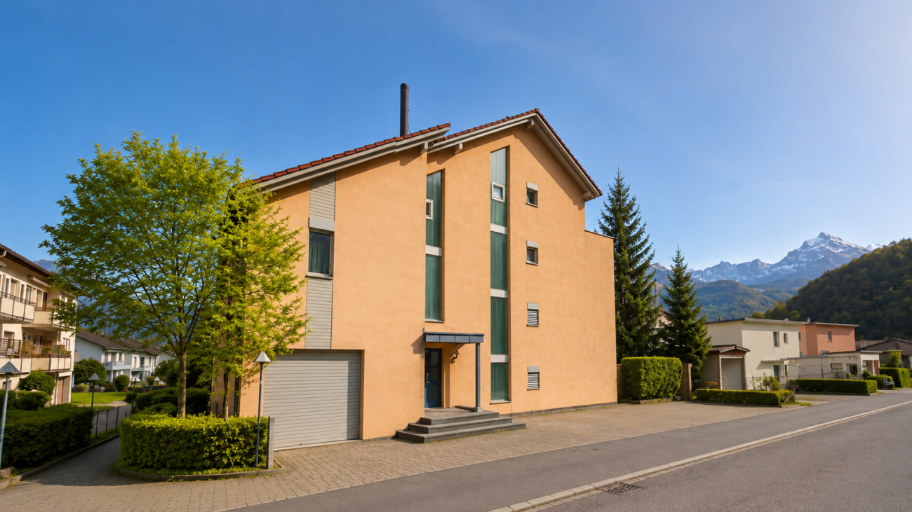 Mehrfamilienhaus mit Bergblick