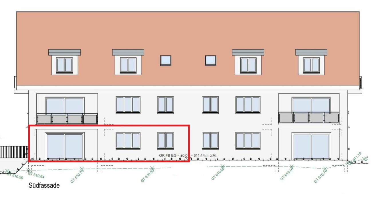 Südfassade eines Wohngebäudes