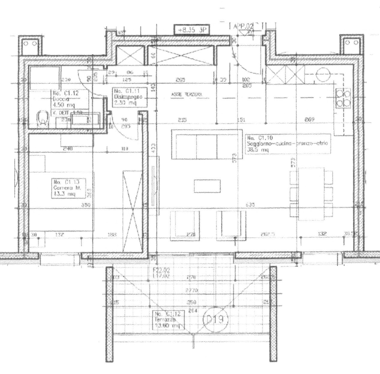 Grundriss einer Wohnung mit Terrasse