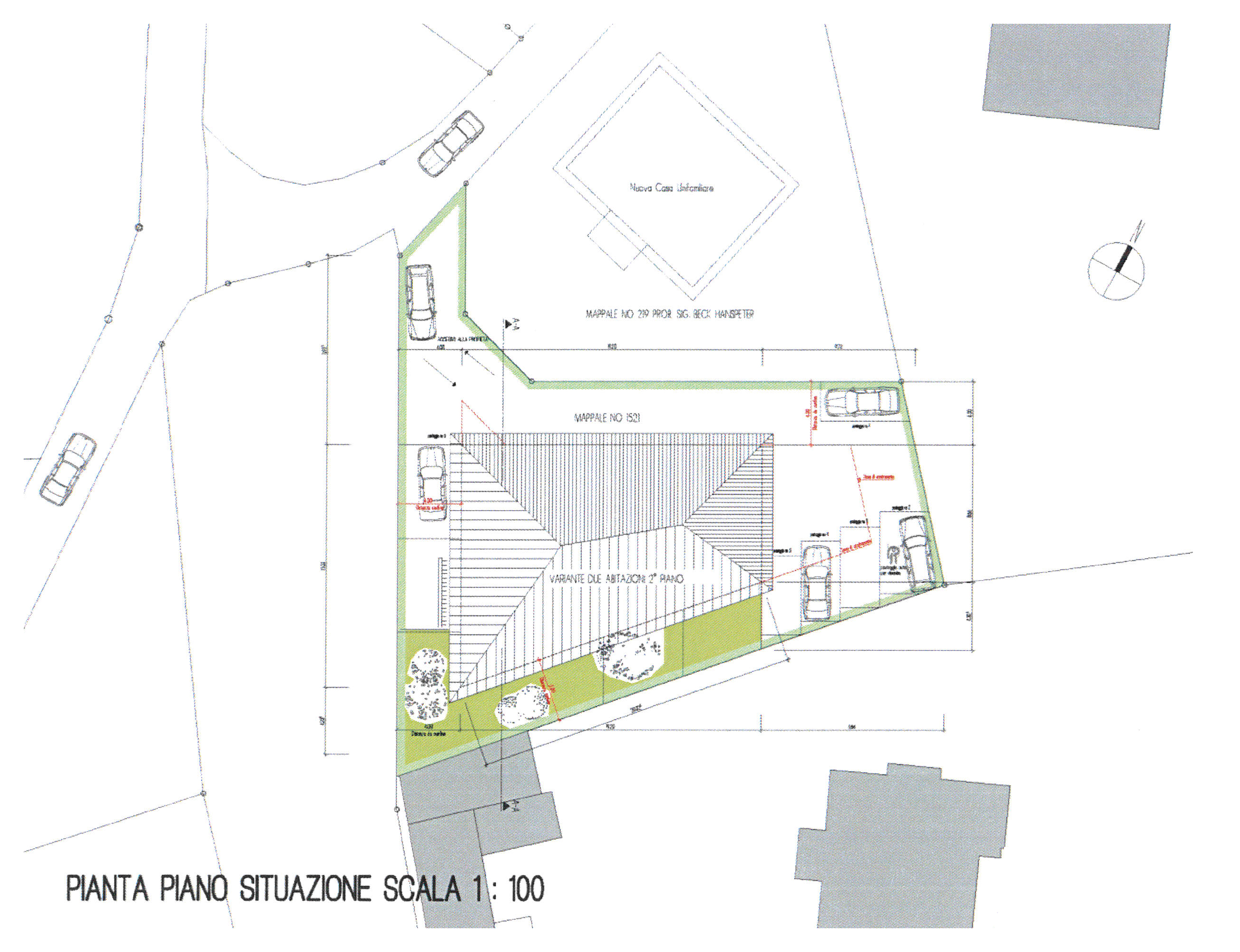 Lageplan eines Grundstücks mit Gebäude und Zufahrt