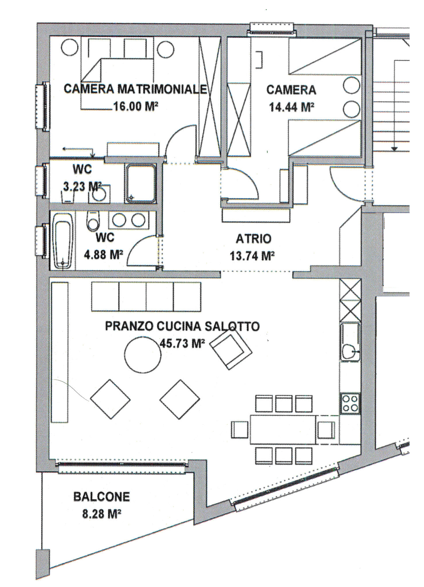 Grundriss einer Wohnung mit Balkon