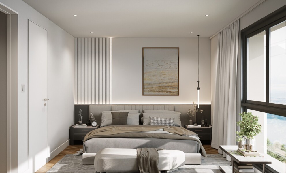 Modernes Schlafzimmer mit Tageslicht