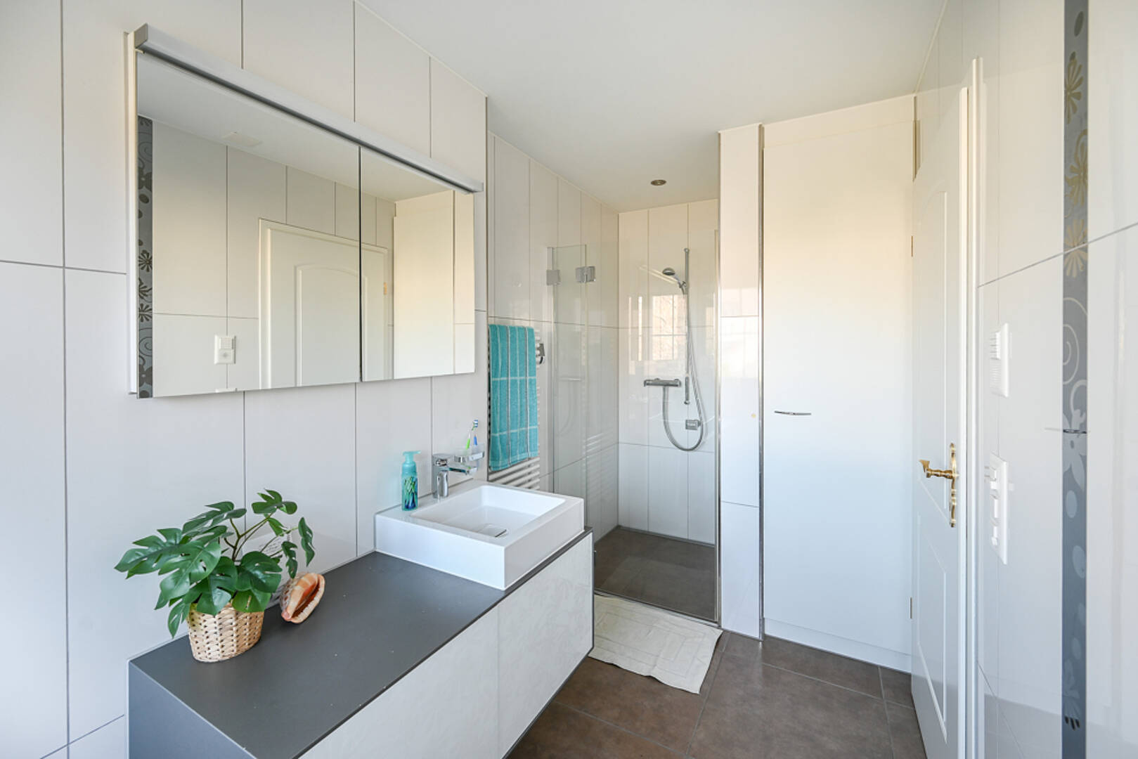 Modernes Badezimmer mit Dusche und Waschtisch