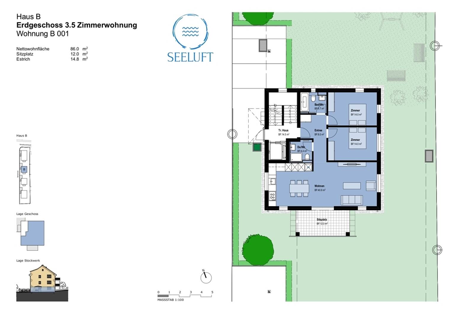 Grundriss einer 3,5-Zimmer-Wohnung