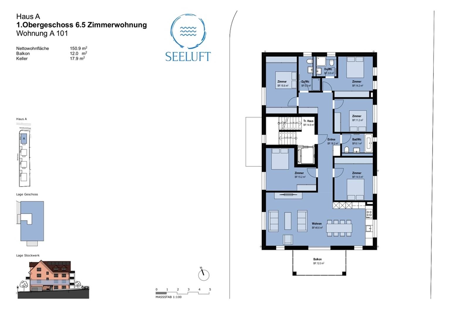 Grundriss einer 6,5-Zimmer-Wohnung