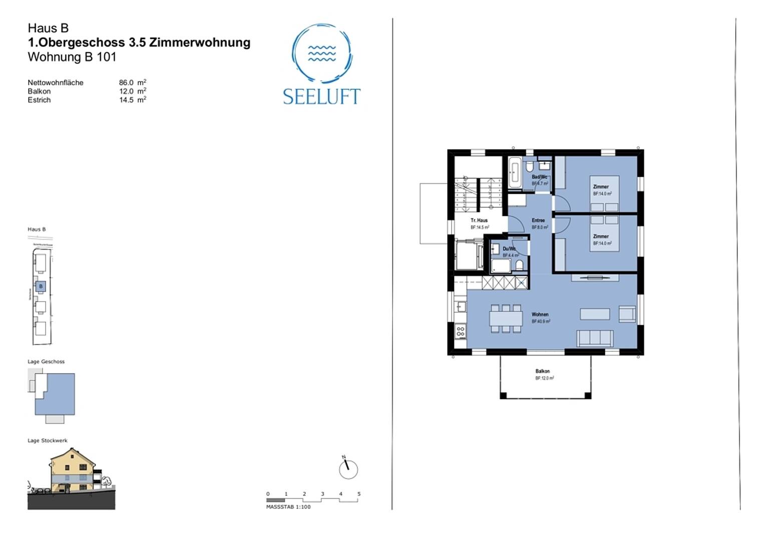 Grundriss einer 3,5-Zimmer-Wohnung