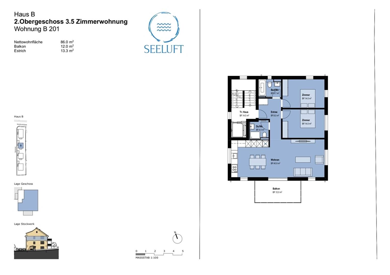 Grundriss einer 3,5-Zimmer-Wohnung
